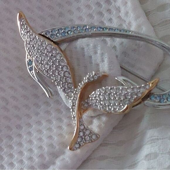 Vintage 1999 Swarovski Flying Bird Freedom Brooch Pin Crystal Paved Two Tones - Picture 3 of 9